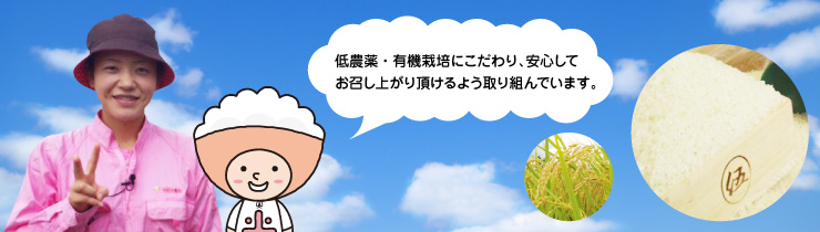 ファーム菅久では低農薬・有機栽培にこだわり、安心してお米をお召し上がり頂けるよう取り組んでいます。